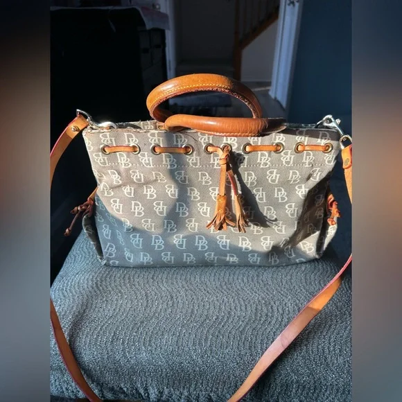 Dooney & Bourke Monogrammed Gray and Brown Tote - Picture 1 of 9